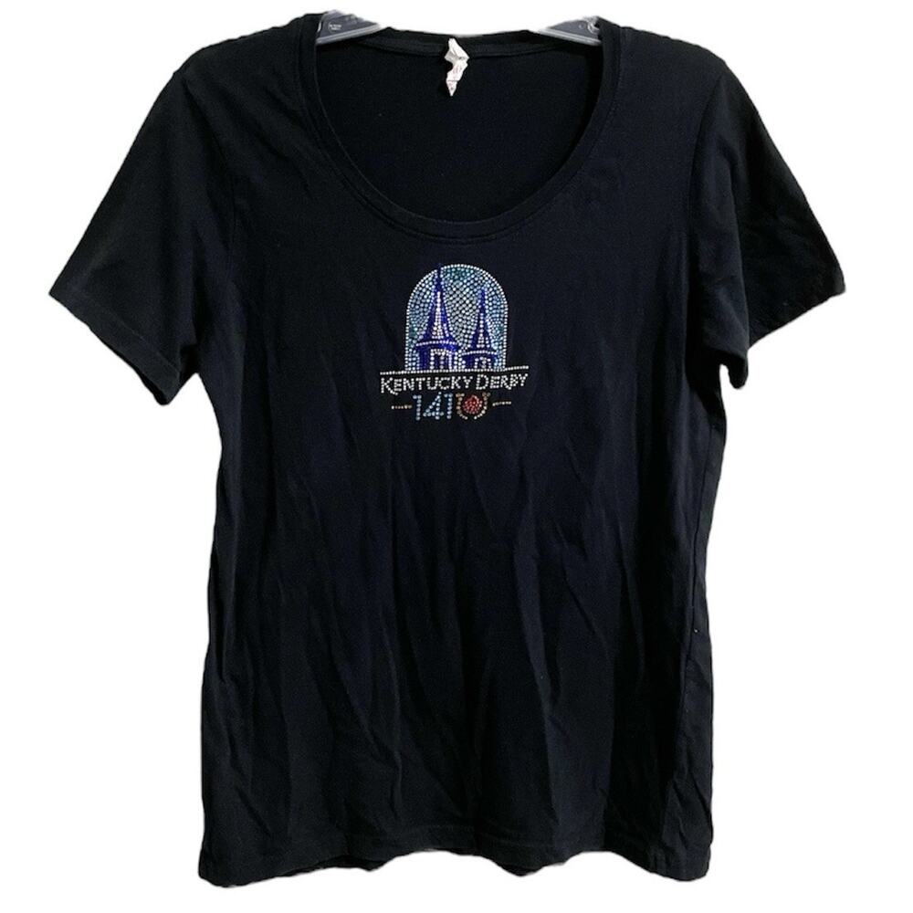 Kentucky Derby Womens Bedazzled Bling Tee Large Black Churchill Downs 141 2015